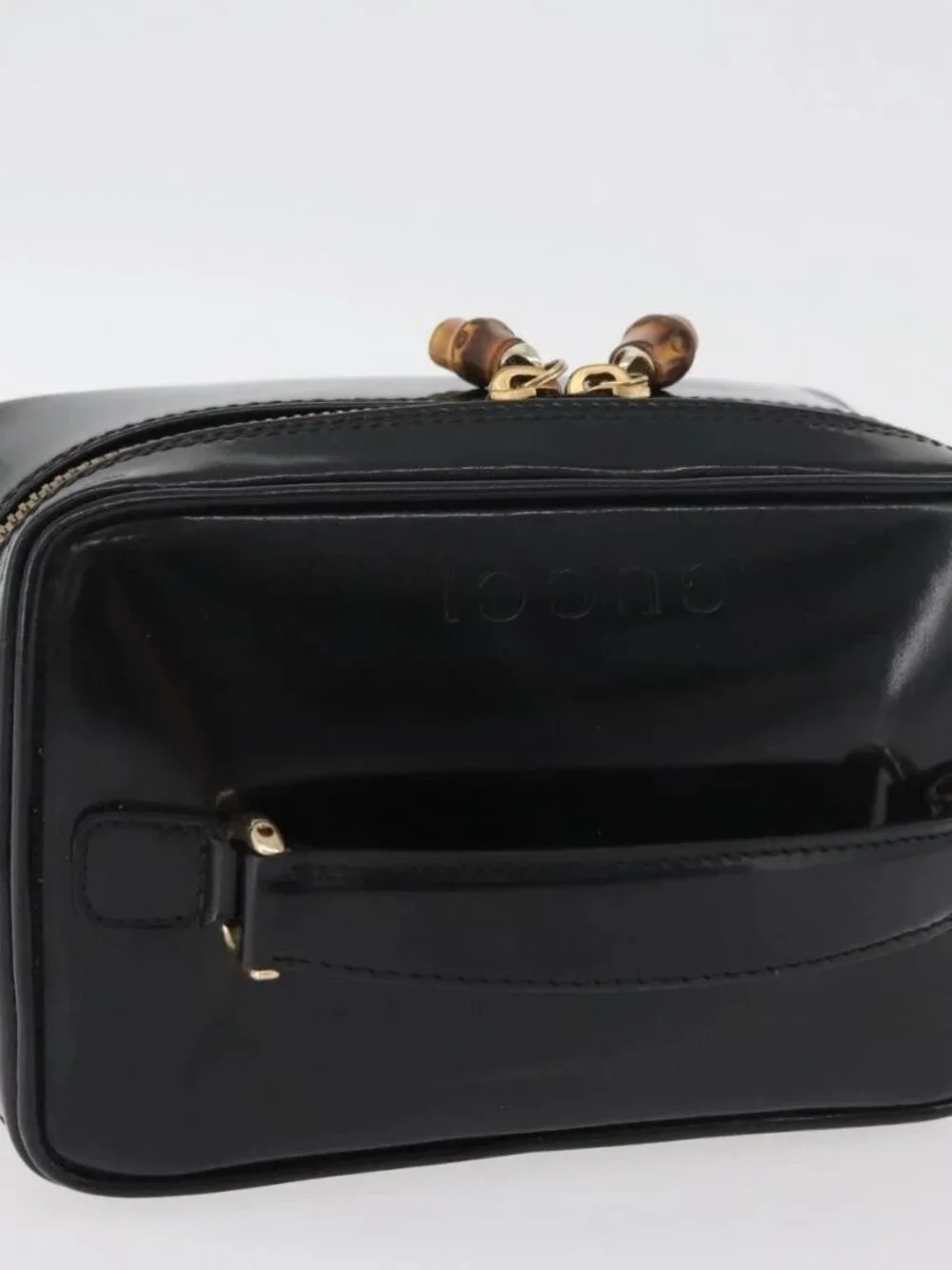 GUCCI Bamboo Vanity Patent Leather Black Gold 032 1705 0151 Auth